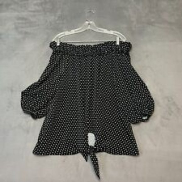 Coco Bianco Tops - COCO BIANCO Off the shoulder black & white polka dot top